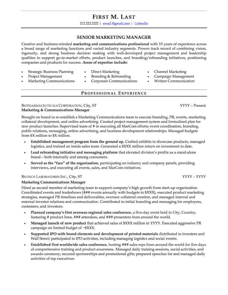 examples of resume format for professionals