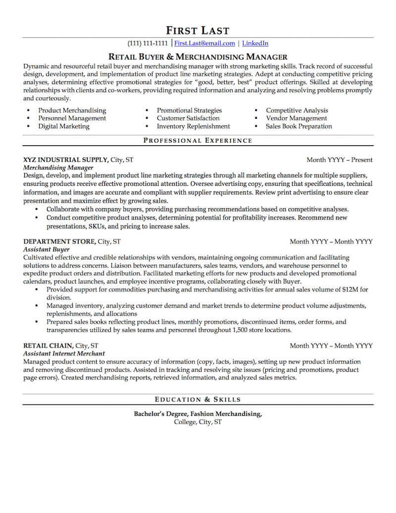 Resume Templates For Retail